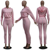 EVE Long Sleeve Hoodies Crop Top Sweatshirts And Lace Up Pants Two Piece Set YS-8711