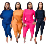 EVE Casual Solid Color Long Sleeve Pants Two Piece Set XYF-9061