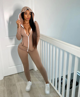 EVE Casual Hooded Zipper Two Piece Pants Set YIM-152