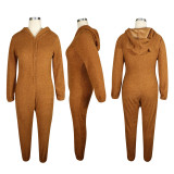 Winter Wram Solid Hooded Plush Jumpsuits TE-4133