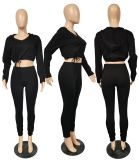 EVE Solid Hooded Long Sleeve Two Piece Pants Set YIM-151