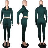 EVE Solid Long Sleeve Zipper Two Piece Pants Set MIL-183