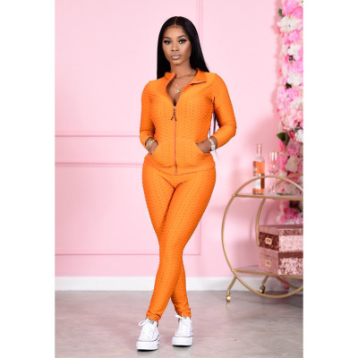 EVE Solid Long Sleeve Zipper Two Piece Sets CM-799