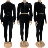 EVE Casual Velvet Zipper Long Sleeve 2 Piece Pants Set FNN-8553