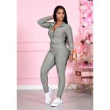 EVE Solid Long Sleeve Zipper Two Piece Sets CM-799