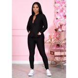 EVE Solid Long Sleeve Zipper Two Piece Sets CM-799