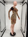 EVE Sexy Leopard Mesh Patchwork Bodycon Dress Without Mask WSM-5206