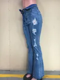 EVE Denim Ripped Sashes SKinny Flared Jeans Pants ORY-5175