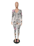 EVE Fashion Sexy Print Skinny Long Sleeve Jumpsuit XMF-021