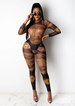 Sexy Dollar Print Bodysuit+Pants Two Piece Sets SHD-9501