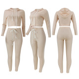Solid Color Casual Sports Long Sleeve Hoodie Two Piece Set YD-8314
