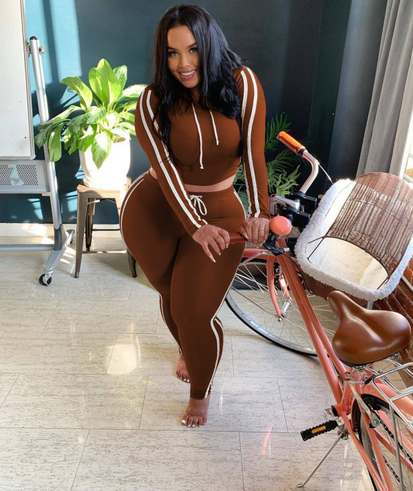 Solid Color Casual Sports Long Sleeve Hoodie Two Piece Set YD-8314