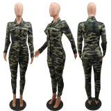 EVE Plus Size Casual Camouflage Print Long Sleeve Blouse And Pants Two Piece Set MTY-6236