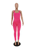 Sexy Solid Color Ruched Slim Jumpsuit And Short Long Sleeve Top Two Piece Set ANNF-6002