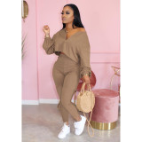 EVE Plus Size 4XL Solid Long Sleeve Two Piece Pants Set MIL-128