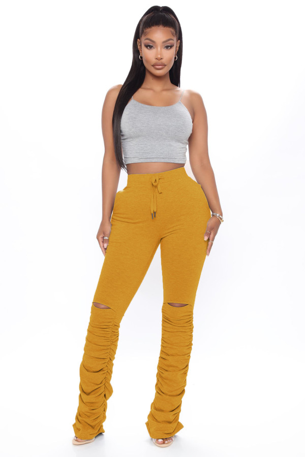 EVE Casual Solid Hole Stacked Pants LX-6139