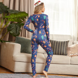EVE Christmas Print Skinny Sexy Buttons Jumpsuit OSIF-20887
