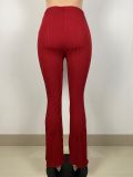 EVE Solid Ribbed Mid Waist Long Pants LSL-6398