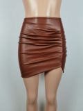 EVE Sexy PU Leather Ruched Mini Skirt LSL-6397