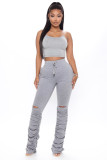 EVE Casual Solid Hole Stacked Pants LX-6139