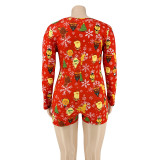 EVE Plus Size Printed Tight Sexy Christmas Rompers OSIF-20880-1