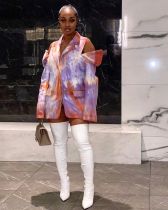 EVE Tie Dye Off Shoulder Notched Collar Blazer Coat MOF-5191