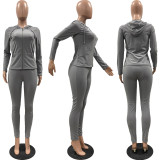 Solid Zipper Hoodies And Pants Two Piece Sets FSL-117