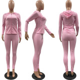 Solid Zipper Hoodies And Pants Two Piece Sets FSL-117
