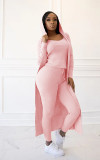 EVE Solid Tank Top+Hooded Long Cloak+Pants 3 Piece Sets TR-1089