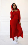 EVE Solid Tank Top+Hooded Long Cloak+Pants 3 Piece Sets TR-1089