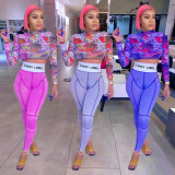 EVE Sexy Printed Crop Tops And Pants 2 Piece Sets TK-6136