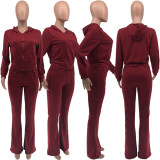 EVE Solid Zipper Hoodies Flared Pants Two Piece Sets JCF-7038