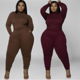 EVE Plus Size 5XL Solid Long Sleeve Two Piece Sets WAF-7113