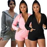 EVE Casual Solid Hooded Long Sleeve Rompers SMR-9723