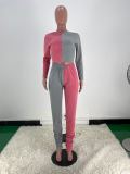EVE Contrast Color High Collar Stacked Pants 2 Piece Suits ARM-8241