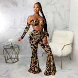 EVE Sexy Printed Long Flared Pants Without Chain SMR-9787