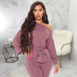 EVE Solid Long Sleeve Sashes One Piece Jumpsuits SMR-9869
