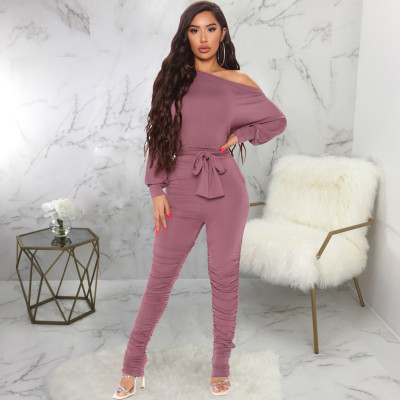 EVE Solid Long Sleeve Sashes One Piece Jumpsuits SMR-9869