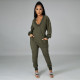 EVE Plus Size Casual Solid Deep V Neck Long Sleeve Jumpsuits YM-9259