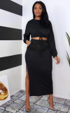 EVE Solid Full Sleeve Tops Long Skirt 2 Piece Suits SFY-202