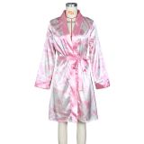 EVE Sexy Dollar Print Sashes Midi Dress Pajamas Nightgown ZSD-0360