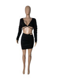 EVE Sexy Ruched Crop Tops Mini Skirt Two Piece Suits CHY-1285