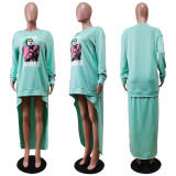 EVE Casual Printed High Low Irregular Hem Sweatshirt Dress WY-6724