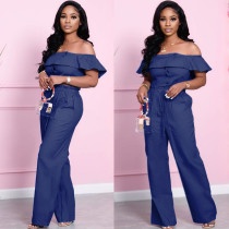 EVE Fashion Solid Color Off Shoulder Top And Pants Set XYMF-8036