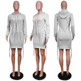 EVE Solid Drawstring Pocket Hoodies Dress WY-6677