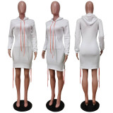 EVE Solid Drawstring Pocket Hoodies Dress WY-6677