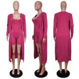 EVE Solid Full Sleeve Long Cloak+Sleeveless Romper 2 Piece Sets WY-6682