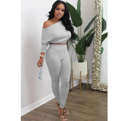 EVE Casual Solid Color Long Sleeve Pants Two Piece Set XYMF-8027