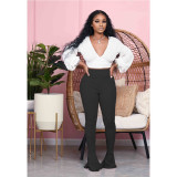 EVE Casual Solid Ruffled Flared Pants WY-6715