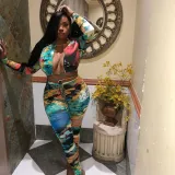 EVE Sexy Printed Lace Up Hollow Two Piece Sets BGN-133